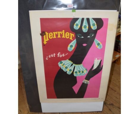 Bernard Villemot, 'Perrier', a pair, both signed, dated '80 and '78 respectively, former numbered 10/125, colour lithograph, 