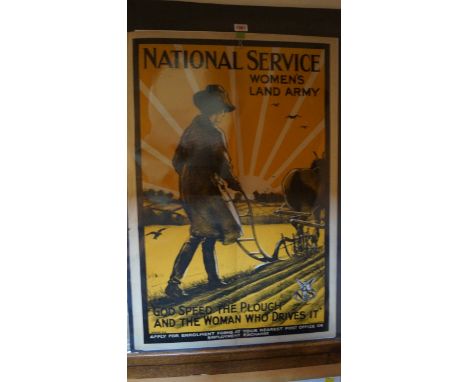 Two WWI 'National Service, Women's Land Army' posters, 76 x 51cm, both unframed. (2)