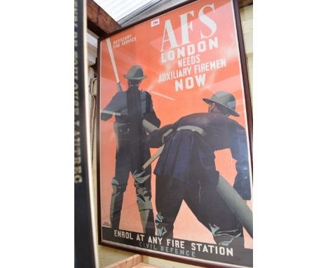 After Frank Newbould, 'AFS London Needs Auxiliary Firemen Now', printed by 'Lowe & Brydone', colour lithograph poster, 75 x 5