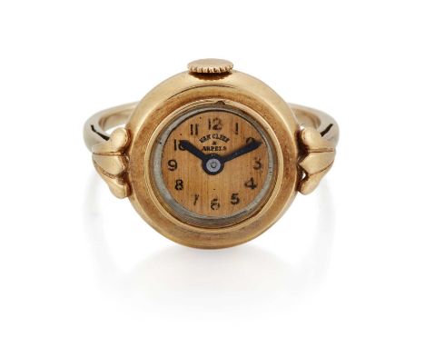 VAN CLEEF &amp; ARPELS - A RETRO RING WATCH the gilt circular dial with Arabic index signed 'Van Cleef &amp; Arpels', and wit
