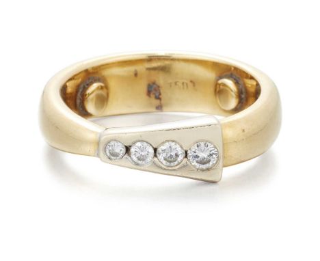 A DIAMOND RING four graduated round brilliant-cut diamonds inset to a tapering bezel, to a broad shank. Estimated total diamo