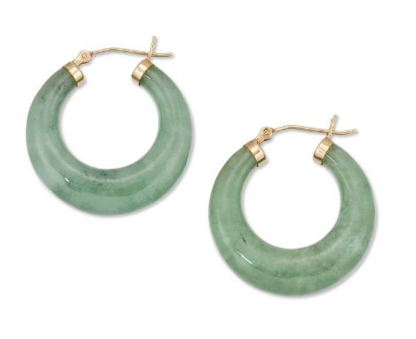 A PAIR OF JADE HOOP EARRINGS with post fittings. Marked '14K', 3cm diameterGood condition