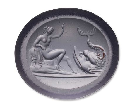 A LARGE PURPLE PASTE INTAGLIO AFTER THE ANTIQUE OF THE PRINCE STANISLAS PONIATOWSKI COLLECTION depicting 'The Dolphin Sent By