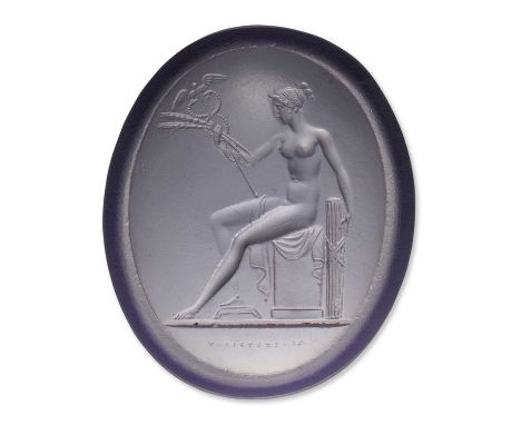 A LARGE PURPLE PASTE INTAGLIO AFTER THE ANTIQUE OF THE PRINCE STANISLAS PONIATOWSKI COLLECTION depicting Concord, signed 'Dio