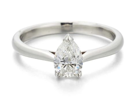 A PLATINUM SOLITAIRE DIAMOND RING a pear-cut diamond in a claw setting. Estimated diamond weight 0.9ct, hallmarked Edinburgh 