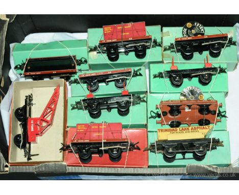 Hornby O Gauge No.1 &amp; 50 Goods Wagons consisting of No.1 Rotary Tipping Wagon, BR Flat Truck with cable drum, No.50 Lumbe