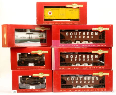 Bachmann G Gauge Big Haulers American Outline Freight Cars consisting of Ref 93368 Pennsylvania Union Line Box Car, Ref 93436