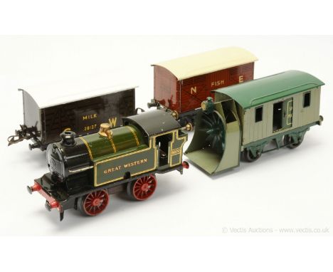 Hornby O Gauge a group of pre-war items consisting of an M3 0-4-0 Tank Loco Great Western green No.6600, clockwork together w