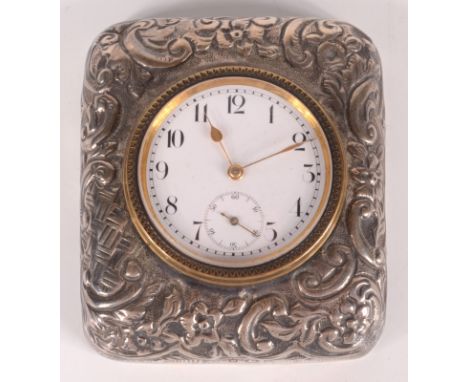 A Douglas Clock Co late Victorian desk timepiece with silver mount, Birmingham 1898. 