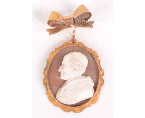 A fine 19th century classical female portrait carved hardstone cameo in pierced high purity gold brooch mount, the mother of 
