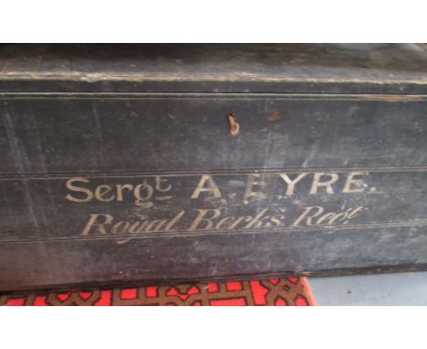 A military pine trunk, inscribed to the front 'Sergt A. Eyre, Royal Berks Regt', with a metal handle to each side, height 49c