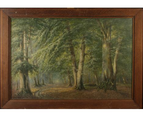 A large print in a light oak frame, 'Woodland Deer'.