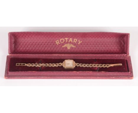 A ladies Rotary 9ct gold cased wristwatch on 9ct gold bracelet, original box.    Condition report:  Weight 12.65g.