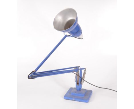 A blue anglepoise lamp, inscribed 'Made in England by Herbert Terry & Sons, Redditch'.