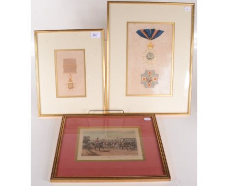 Two Baxter prints depicting medals and another print.