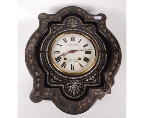 An ebonised and mother of pearl inlaid wall clock, 19th century, the circular dial with roman numerals and inscribed 'G.Malga
