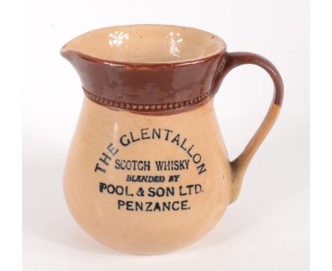 The Glentallon Scotch Whisky jug, inscribed 'Blended by Pool & Son Ltd, Penzance', height 11.5cm, width 13cm.