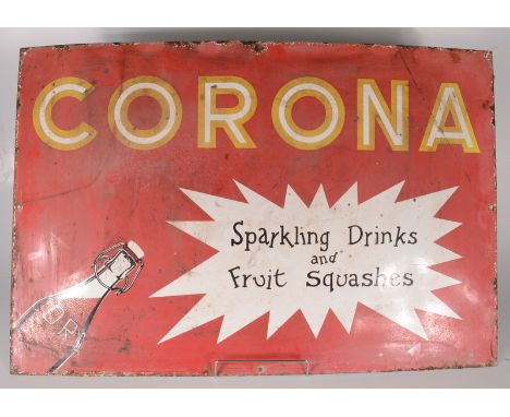 A Corona Sparkling Drinks and Fruit Squashes rectangular enamel sign, 51 x 76.5cm.