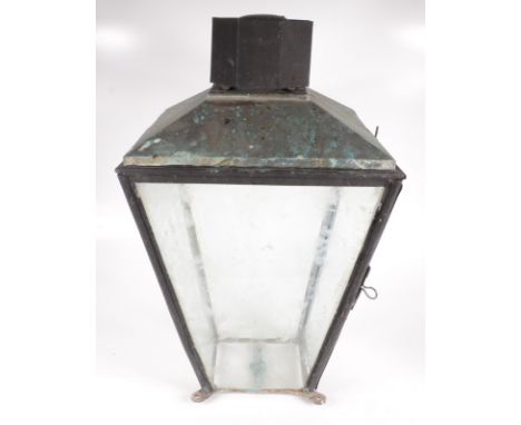 A copper glazed street lantern, 19th century, height 69cm, maximum width 41.5cm. 