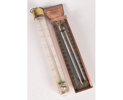 A glass and brass mounted cylindrical thermometer, inscribed 'G & C Opticians To Her Majesty, 3 New Bond St, London', length 