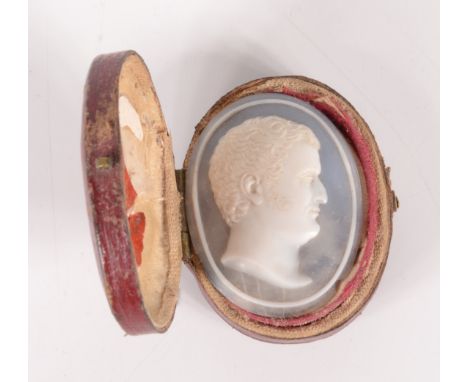 A George III carved cameo portrait of Thomas Burlingham, 38 x 29mm, in red leather covered case.    Condition report:  Carved