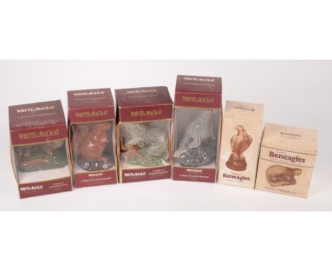 Four novelty Beswick Whyte & Mackay whisky bottles, unopened, Red Squirrel, Badger, Seal and Otter and two Golden Beneagles S