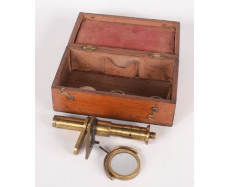 A small brass botanical microscope, by R. Field & Son, Birmingham, height 12cm, in a mahogany case. 