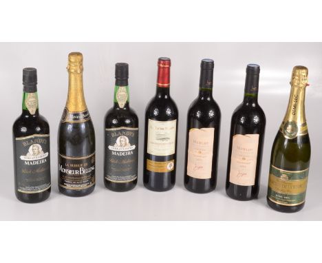 Seven bottle of wine, including Monsieur Belling's, two bottles of Blandy's Duke of Clarence Madeira Rich Malmsey, two bottle