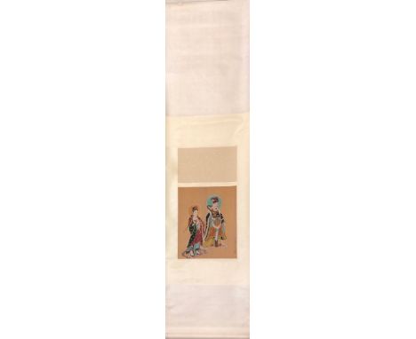 A Chinese scroll mounted watercolour on silk of two deities, size 190 x 48cm.