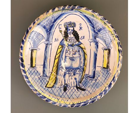 An early 20th Century copy of a 17th Century Delftware charger depicting King Charles II, Dia. 30cm.