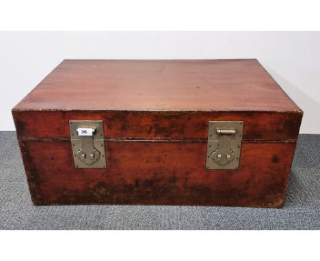 A Chinese pig skin covered trunk,  78 x 52 x 33cm.