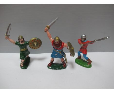Three Krolyn (Denmark) Light Alloy Viking Figures, good to fair. 