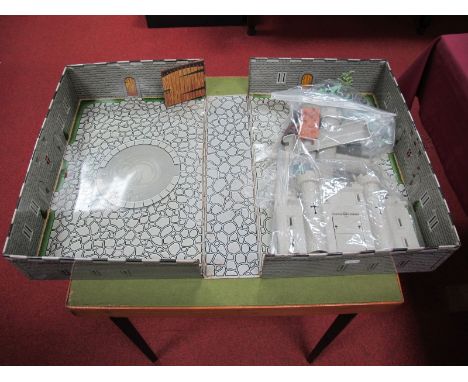 A 1968 Fighting Knights Action Playset by Marx,  tinplate case with plastic contents. Unchecked, playworn.