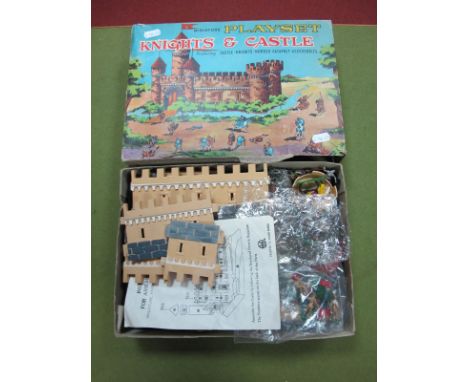A Hong Kong Louis Marx Miniature Plastic Knights and Castle Playset, with castle, mounted and foot Knights. With instructions