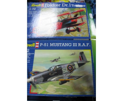 Ten Boxed Revell 1:72nd Scale Plastic Model Military Aircraft Kits, including #04177 Fokker D VII, #03990 P-26A Peashooter, #