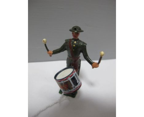 Britains Lead Steel Helmet Tenor Drummer with Plastic Drum from Set No. 1290, possibly a special commission to enlarge standa