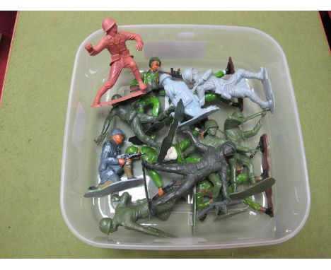 Thirteen Marx and Marx Copy Large Size Plastic Soldiers, good to playworn, some painted.