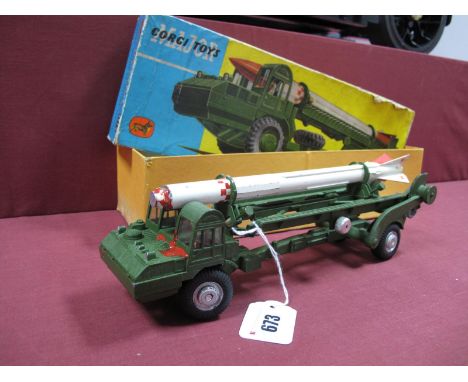 A Boxed Original Corgi #1113 Diecast 'Corporal' Guided Missile on Erector Vehicle, with lifting mechanism, missile missing ru