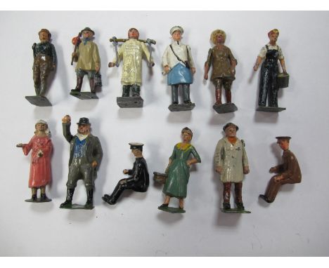 Twelve Mid XX Century Britains Lead Civilian and Farm Figures, including shepherd boy with lantern, bridesmaid, land girls, m