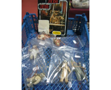 Six Original Star Wars Return of the Jedi Ewok Figures, 1983/84 era, including Chief Chirpa in standard light grey plastic wi