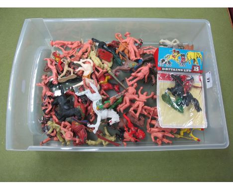 A Quantity of Plastic Cowboys and Indians by Marx, Britains, Una and Other, including a carded and sealed Britains Swoppett m