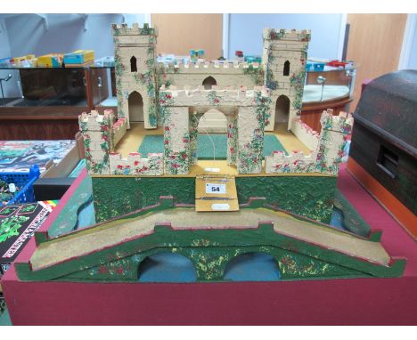 A Tri-ang Style Mid XX Century Toy Fort, with electric light fitting, Medieval style, 56cm wide, 46cm deep, 34cm high, appear