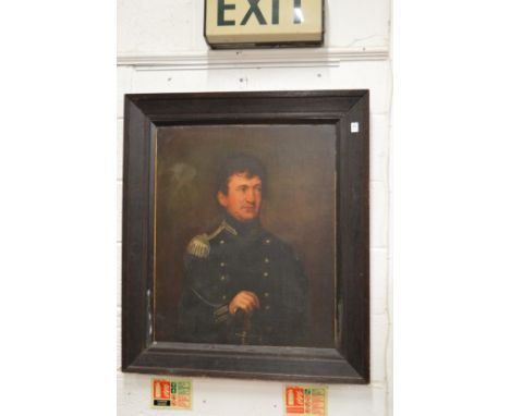 A bust length portrait of a military figure with uniform, a sword in his hand, oil on canvas.