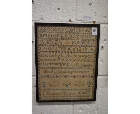 A 19th century alphabet sampler dated 1849.