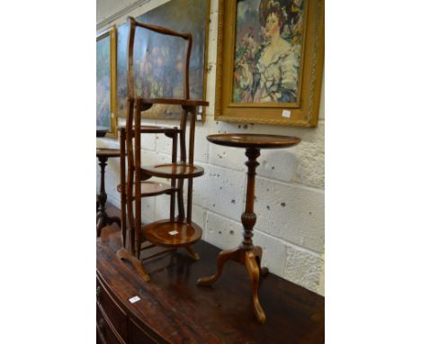 A mahogany folding cake stand and a tripod table.