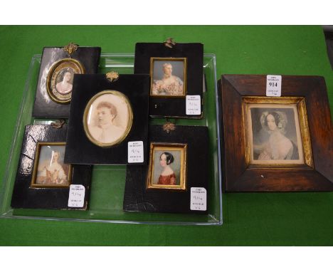 A group of six late 19th/early 20th century portrait miniatures and photographic prints.