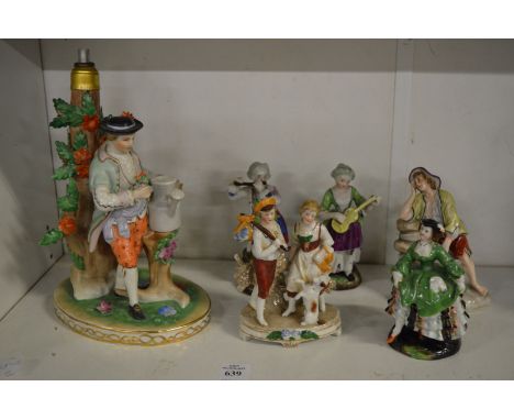 Dresden porcelain figural lamp base and other similar figures.