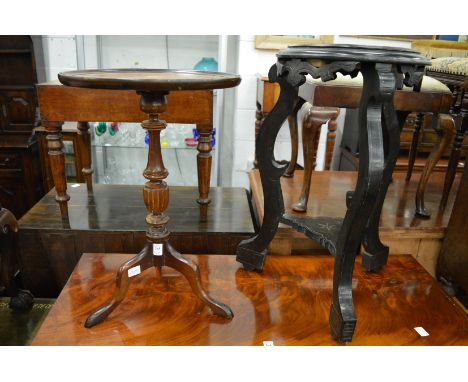 A tripod table and jardiniere stand.