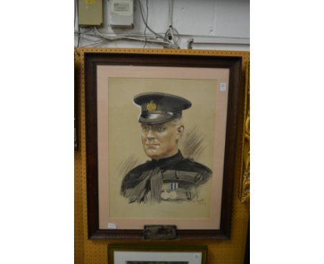 R C Smith, portrait bust of Super Intendant A D Penrice, signed and dated 1927, framed and glazed with presentation plaque.