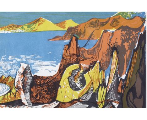John Minton (1917-1957), lithograph in colours on wove paper, Corsican Coast, 15.2cm x 22.2cm, mounted, glazed and framed . C